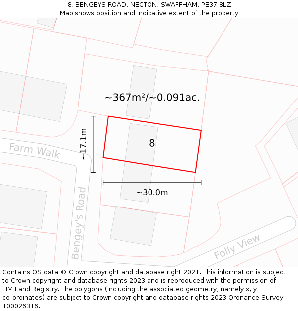 8, BENGEYS ROAD, NECTON, SWAFFHAM, PE37 8LZ: Plot and title map