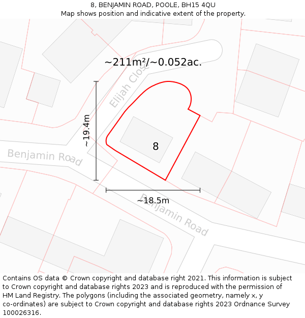 8, BENJAMIN ROAD, POOLE, BH15 4QU: Plot and title map