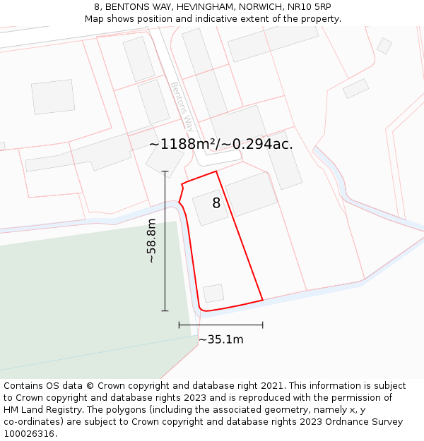 8, BENTONS WAY, HEVINGHAM, NORWICH, NR10 5RP: Plot and title map