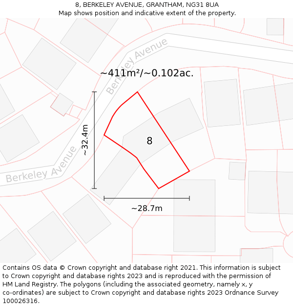 8, BERKELEY AVENUE, GRANTHAM, NG31 8UA: Plot and title map