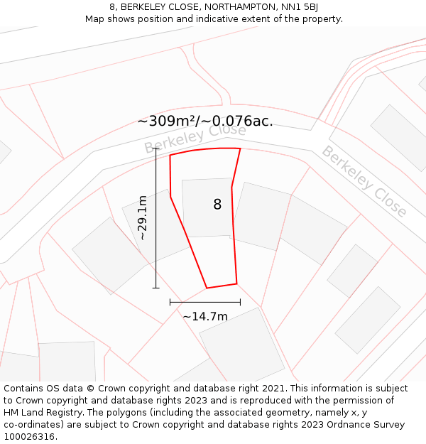 8, BERKELEY CLOSE, NORTHAMPTON, NN1 5BJ: Plot and title map