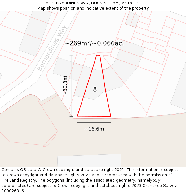 8, BERNARDINES WAY, BUCKINGHAM, MK18 1BF: Plot and title map