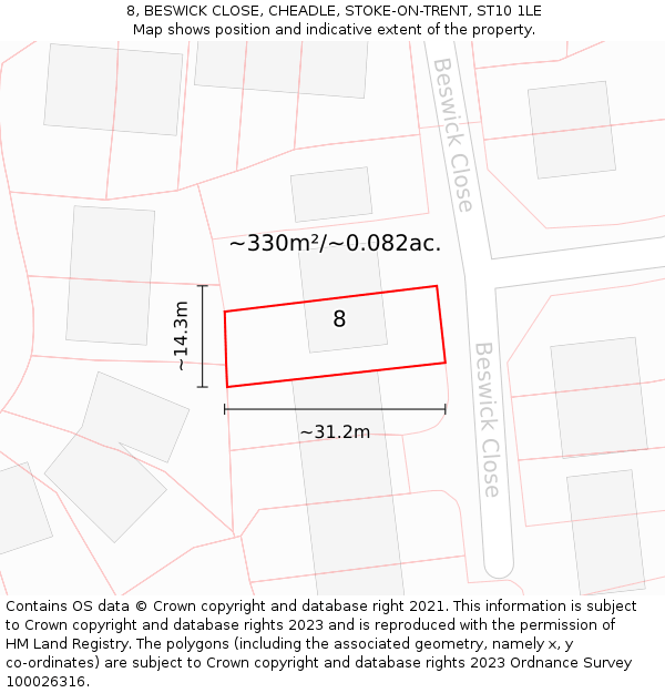 8, BESWICK CLOSE, CHEADLE, STOKE-ON-TRENT, ST10 1LE: Plot and title map