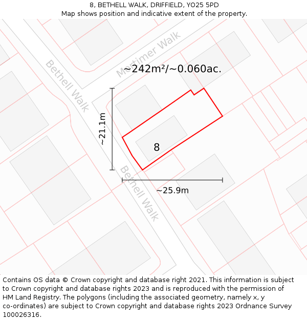 8, BETHELL WALK, DRIFFIELD, YO25 5PD: Plot and title map