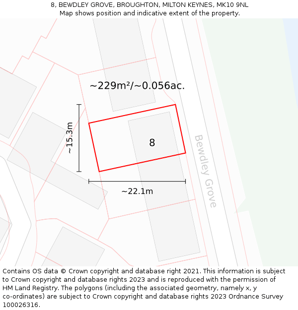 8, BEWDLEY GROVE, BROUGHTON, MILTON KEYNES, MK10 9NL: Plot and title map