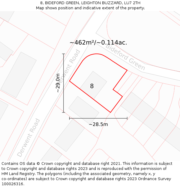 8, BIDEFORD GREEN, LEIGHTON BUZZARD, LU7 2TH: Plot and title map
