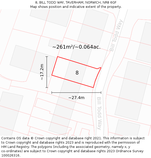 8, BILL TODD WAY, TAVERHAM, NORWICH, NR8 6GF: Plot and title map