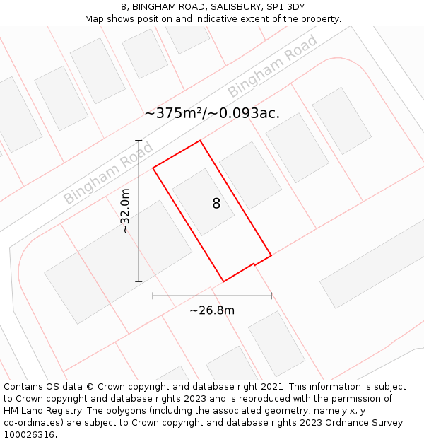 8, BINGHAM ROAD, SALISBURY, SP1 3DY: Plot and title map