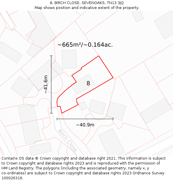 8, BIRCH CLOSE, SEVENOAKS, TN13 3JQ: Plot and title map