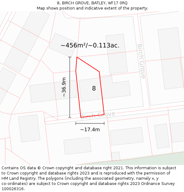 8, BIRCH GROVE, BATLEY, WF17 0RQ: Plot and title map