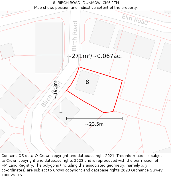 8, BIRCH ROAD, DUNMOW, CM6 1TN: Plot and title map