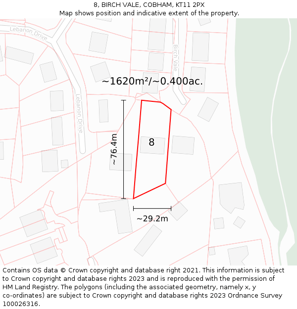 8, BIRCH VALE, COBHAM, KT11 2PX: Plot and title map