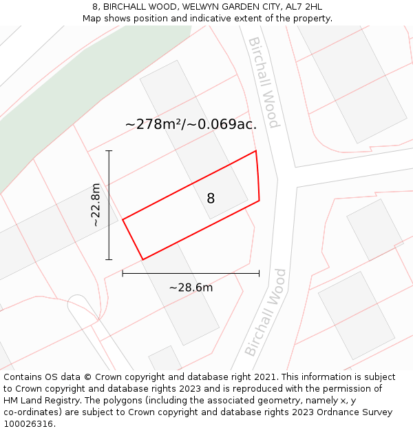 8, BIRCHALL WOOD, WELWYN GARDEN CITY, AL7 2HL: Plot and title map