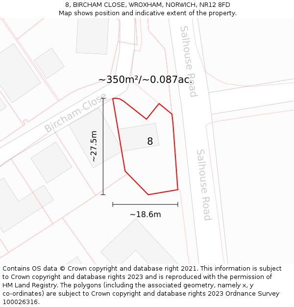 8, BIRCHAM CLOSE, WROXHAM, NORWICH, NR12 8FD: Plot and title map