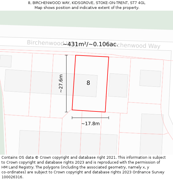 8, BIRCHENWOOD WAY, KIDSGROVE, STOKE-ON-TRENT, ST7 4GL: Plot and title map