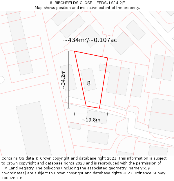 8, BIRCHFIELDS CLOSE, LEEDS, LS14 2JE: Plot and title map