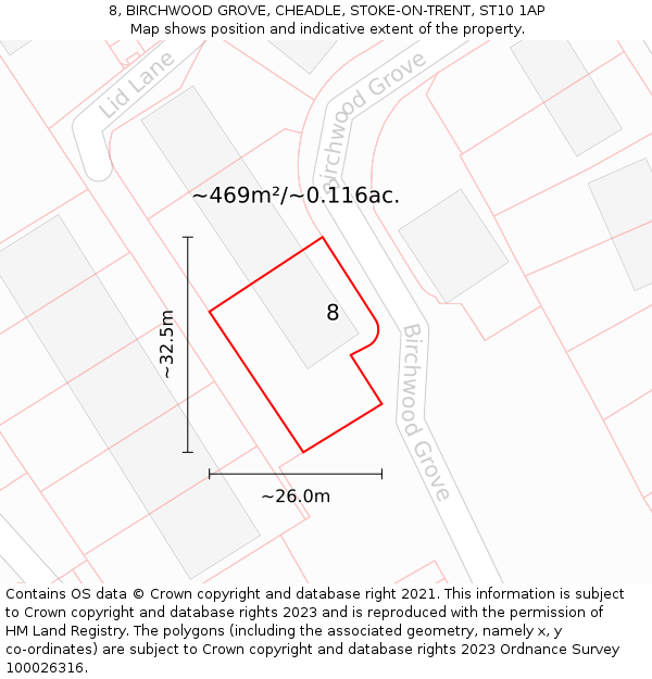 8, BIRCHWOOD GROVE, CHEADLE, STOKE-ON-TRENT, ST10 1AP: Plot and title map