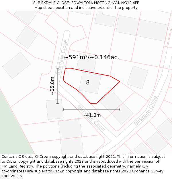 8, BIRKDALE CLOSE, EDWALTON, NOTTINGHAM, NG12 4FB: Plot and title map