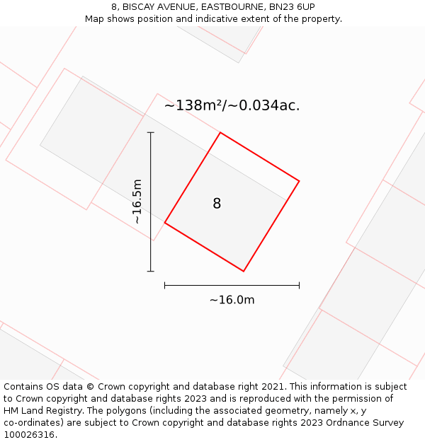 8, BISCAY AVENUE, EASTBOURNE, BN23 6UP: Plot and title map