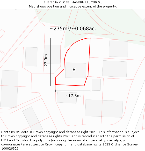 8, BISCAY CLOSE, HAVERHILL, CB9 0LJ: Plot and title map