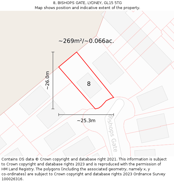 8, BISHOPS GATE, LYDNEY, GL15 5TG: Plot and title map