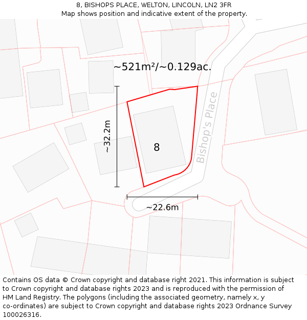8, BISHOPS PLACE, WELTON, LINCOLN, LN2 3FR: Plot and title map