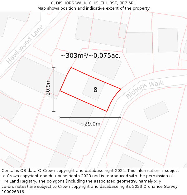 8, BISHOPS WALK, CHISLEHURST, BR7 5PU: Plot and title map