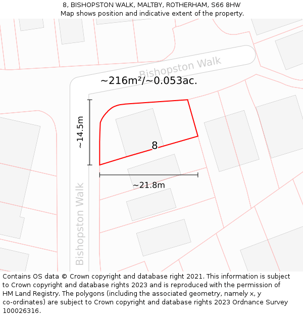 8, BISHOPSTON WALK, MALTBY, ROTHERHAM, S66 8HW: Plot and title map