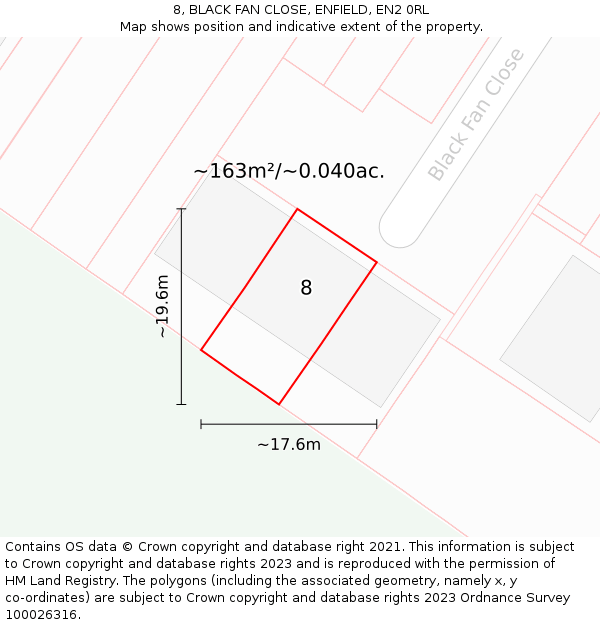 8, BLACK FAN CLOSE, ENFIELD, EN2 0RL: Plot and title map