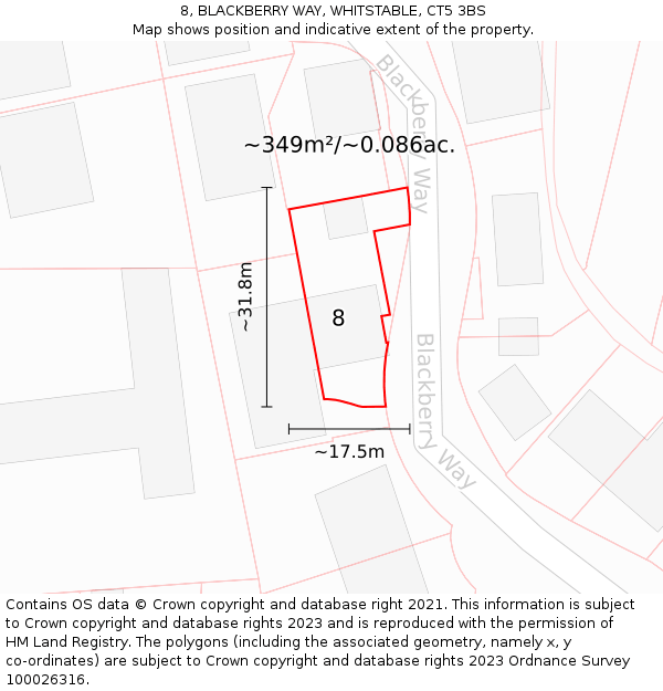 8, BLACKBERRY WAY, WHITSTABLE, CT5 3BS: Plot and title map