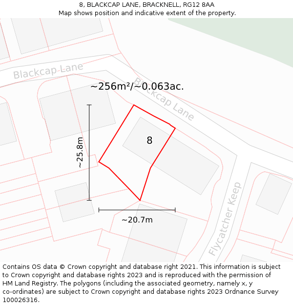 8, BLACKCAP LANE, BRACKNELL, RG12 8AA: Plot and title map