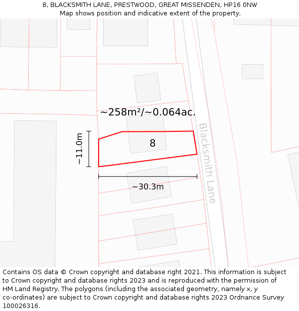 8, BLACKSMITH LANE, PRESTWOOD, GREAT MISSENDEN, HP16 0NW: Plot and title map