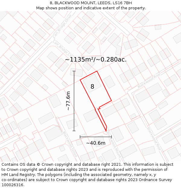 8, BLACKWOOD MOUNT, LEEDS, LS16 7BH: Plot and title map