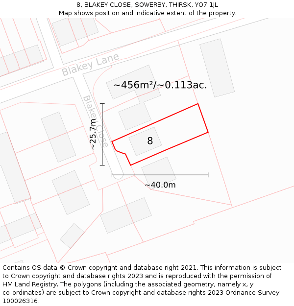 8, BLAKEY CLOSE, SOWERBY, THIRSK, YO7 1JL: Plot and title map