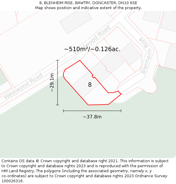 8, BLENHEIM RISE, BAWTRY, DONCASTER, DN10 6SE: Plot and title map