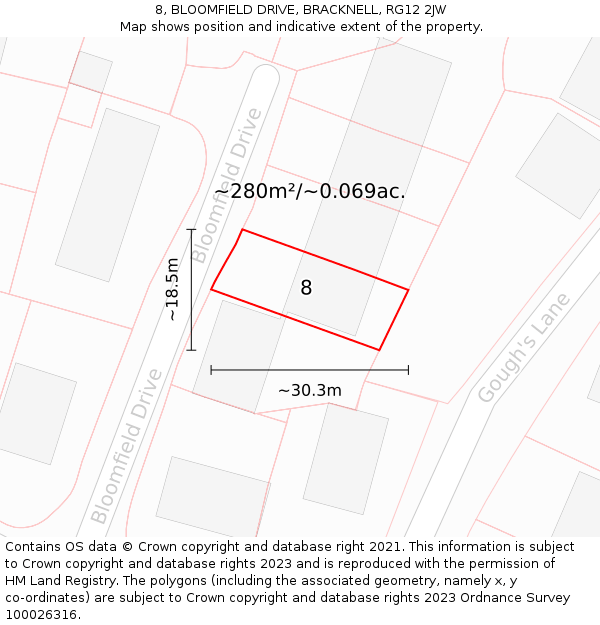 8, BLOOMFIELD DRIVE, BRACKNELL, RG12 2JW: Plot and title map