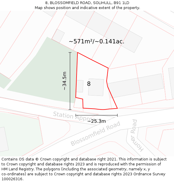 8, BLOSSOMFIELD ROAD, SOLIHULL, B91 1LD: Plot and title map