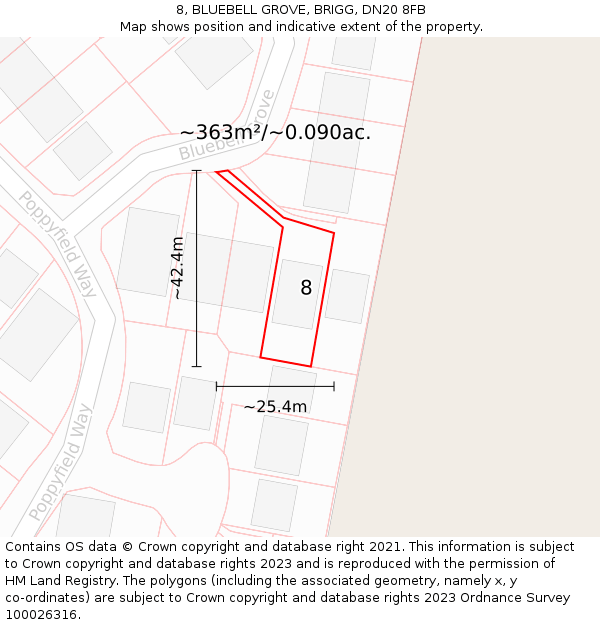 8, BLUEBELL GROVE, BRIGG, DN20 8FB: Plot and title map