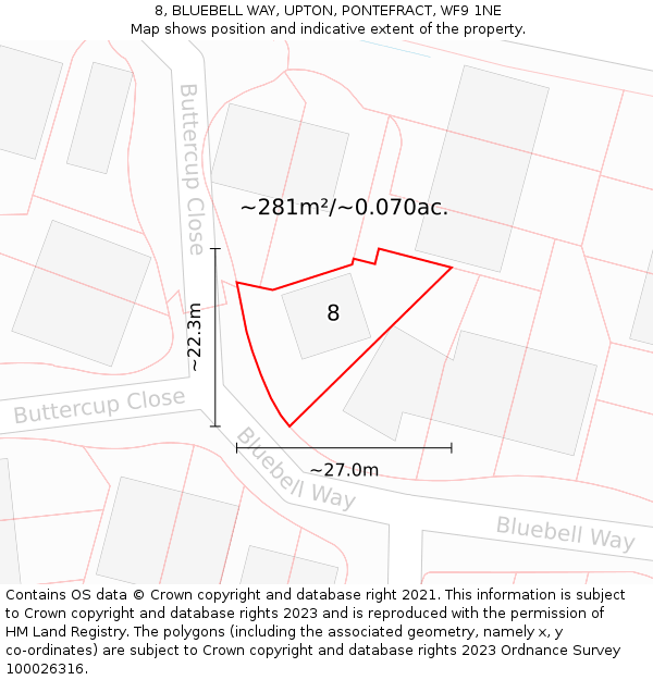 8, BLUEBELL WAY, UPTON, PONTEFRACT, WF9 1NE: Plot and title map