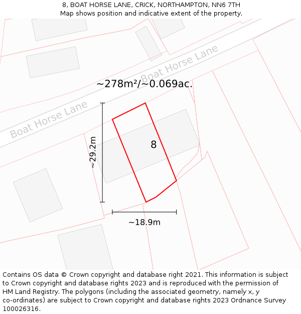 8, BOAT HORSE LANE, CRICK, NORTHAMPTON, NN6 7TH: Plot and title map