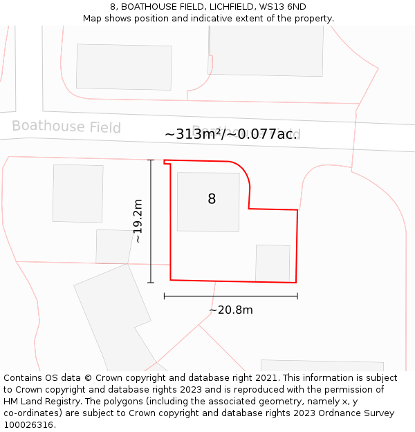 8, BOATHOUSE FIELD, LICHFIELD, WS13 6ND: Plot and title map