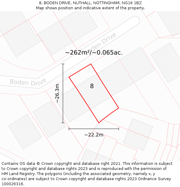 8, BODEN DRIVE, NUTHALL, NOTTINGHAM, NG16 1BZ: Plot and title map