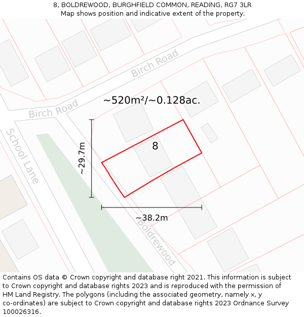 8, BOLDREWOOD, BURGHFIELD COMMON, READING, RG7 3LR: Plot and title map