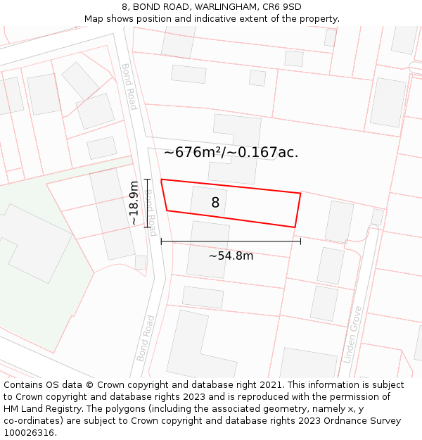 8, BOND ROAD, WARLINGHAM, CR6 9SD: Plot and title map