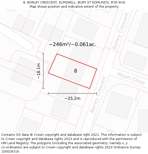 8, BORLEY CRESCENT, ELMSWELL, BURY ST EDMUNDS, IP30 9UG: Plot and title map