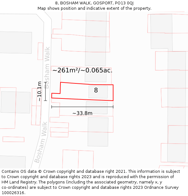 8, BOSHAM WALK, GOSPORT, PO13 0QJ: Plot and title map