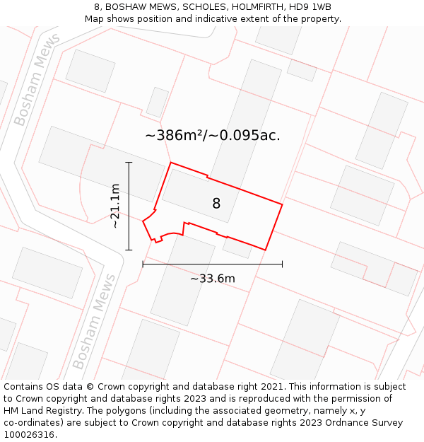 8, BOSHAW MEWS, SCHOLES, HOLMFIRTH, HD9 1WB: Plot and title map