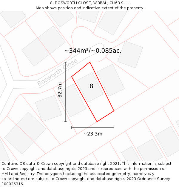 8, BOSWORTH CLOSE, WIRRAL, CH63 9HH: Plot and title map