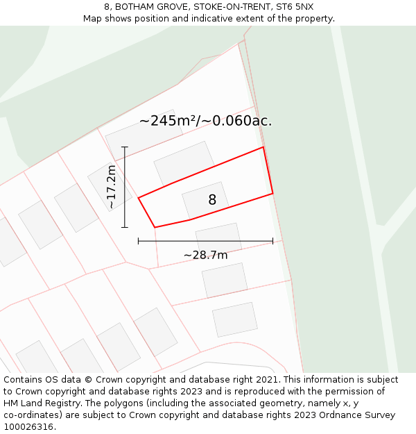 8, BOTHAM GROVE, STOKE-ON-TRENT, ST6 5NX: Plot and title map