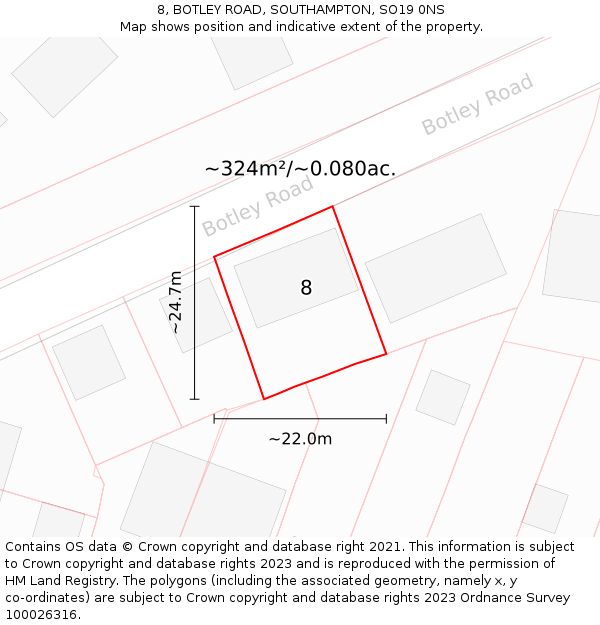 8, BOTLEY ROAD, SOUTHAMPTON, SO19 0NS: Plot and title map